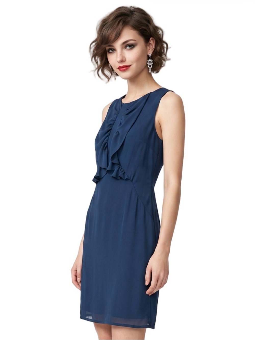 Graham Spencer Navy BlueSilk mini dress Scoop neck Sleeveless Ruffle front Sz S